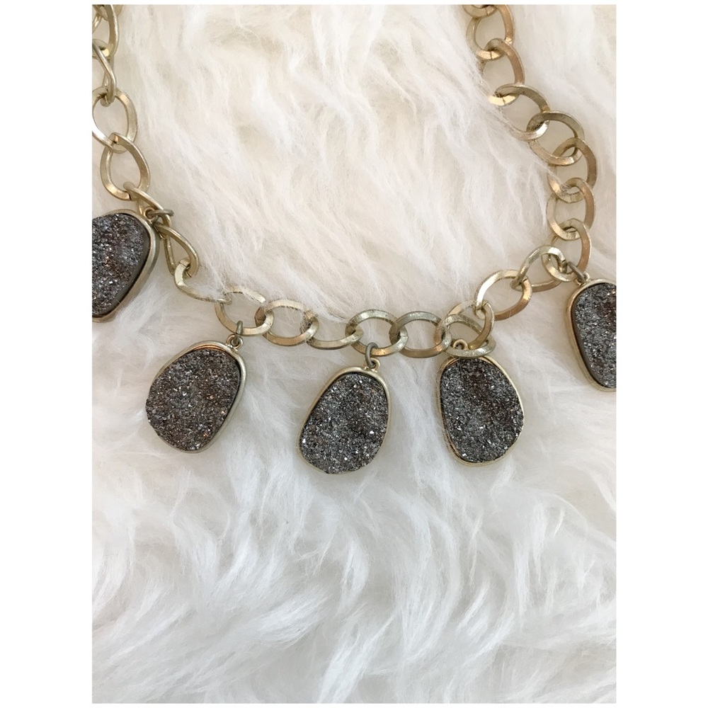 Druzy Quartz Gold Link Necklace - Picture 1 of 2